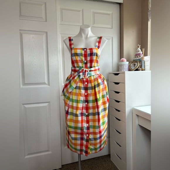 Christopher John Rogers Target Colorful Plaid Gingham Button-Down Dress - Picture 1 of 11